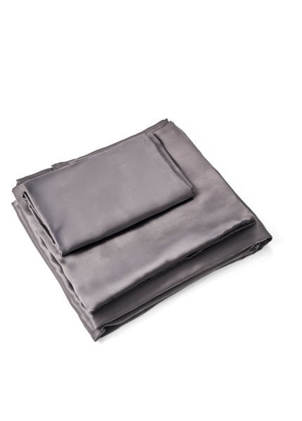 Saf İpek Nevresim Takımı-Tek Kişilik (Koyu Gri)